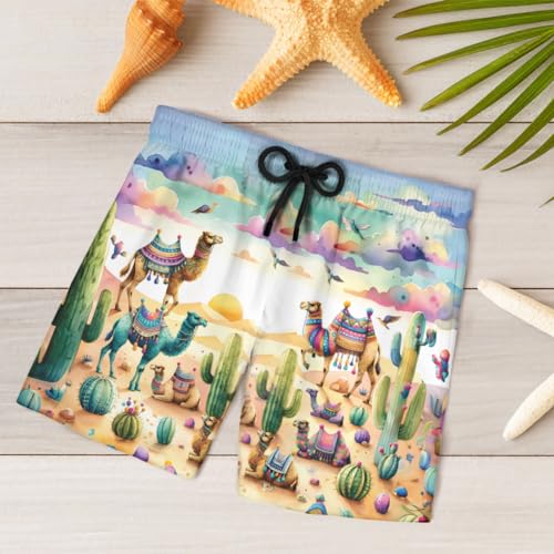 Funny Camel Men's Swim Trunks - Tropical Animals Hawaiian Shorts for Men, Men's Summer Bathing Shorts Set 553