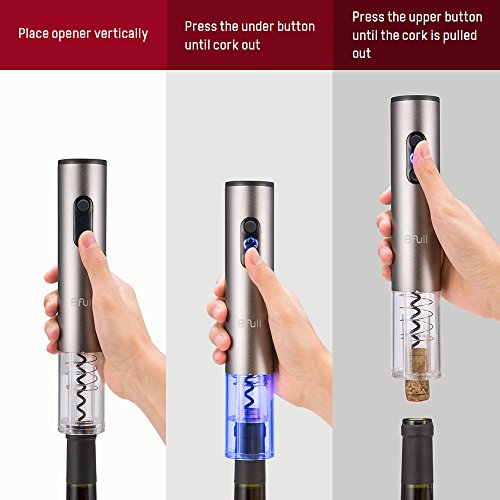 Electric Wine Opener, BFULL Cordless Bottle Opener Electric Corkscrew, 2PCS Opener Includes Automatic Wine Opener, Air Pressure Wine Opener, Vacuum Stoppers(2pcs), Foil Cutter, Wine Aerator Pourer