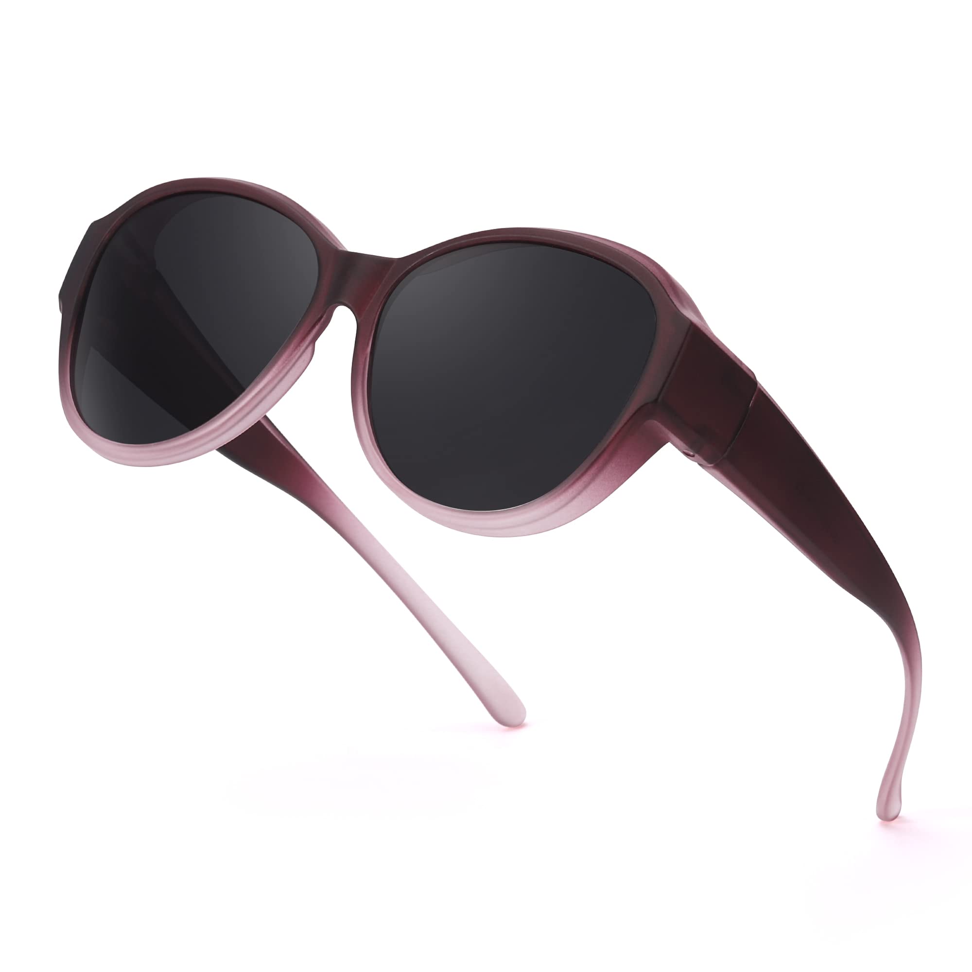 LVIOE Gepolariseerde Fitover zonnebril voor dames, trendy ronde montuur, draag over glazen met uv-bescherming, Medium