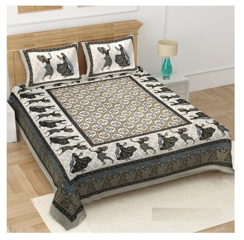 Image of Bedsheet Gulabi Nagri 100% Cotton Double Bed Size Bedsheet with Pillow for Room 93 By 108 Inches Bed Cloth