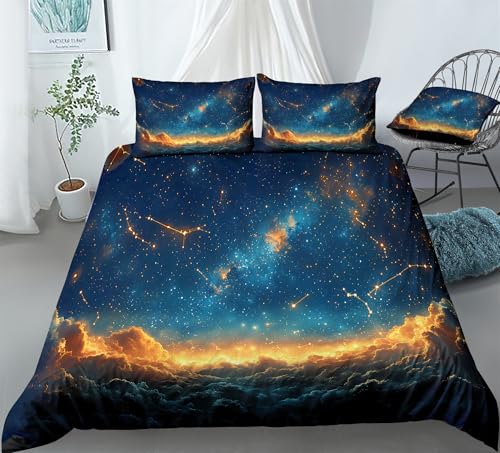 REALIN Starry Sky Themed Duvet Cover Set Cosmic Night Sky Pattern Bedding Girl Boy Kids Bed Sets 3/4PCS Quilt Covers/Sheets/Pillow Shams,Twin/Full/Queen/King (A,Full-200x229cm-3PCS)