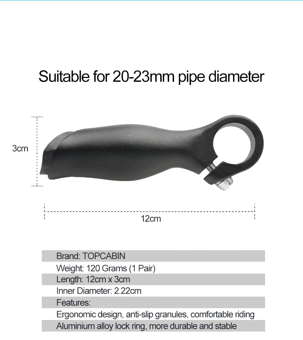 TOPCABIN 2PCS Handlebar End Grips for 20-23mm Handlebar Road Bike MTB Bicycle Aluminium Alloy