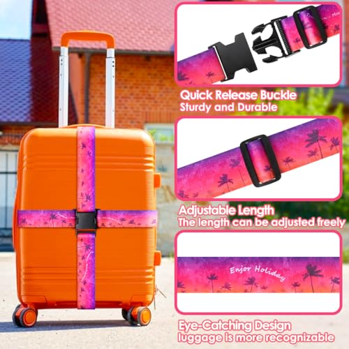 Image of Gutsdoor Luggage Straps for Suitcases Adjustable Travel Belt, Connector Holds Suitcase Bright Colorful Identifiers Travel Bag Accessories (Purple-red Tree)