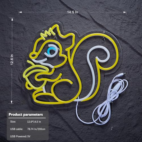 Image of Squirrel Neon Sign for Wall Decor,LED Dimmable Signs Gifts for Kidsroom Men Cave Game Room Decor, Birthday Party Decoration Gift