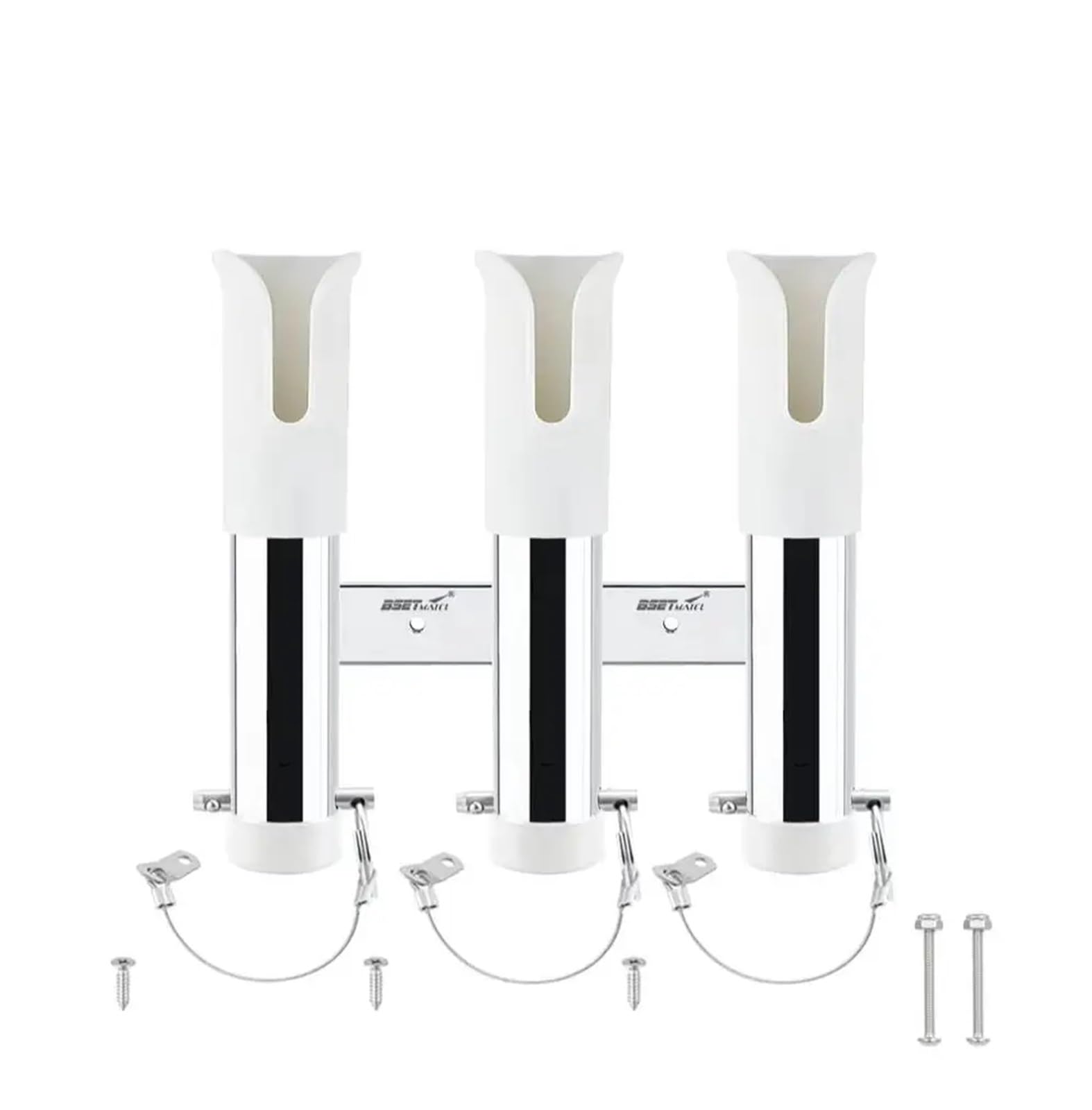 XCTDSVAH Fishing Rod Holders For Boat Stainless Steel 3 tubes Link Slotted Rod holders Boat Fishing Rack Holder Portable Pole Tube Mount Bracket Socket(White With Pin)