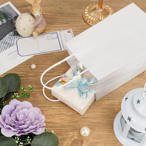 Image of Kraft Paper Bags with Handles, 25pcs White Small Return Gift Bags Bulk, Retail, Shopping, Birthday Wedding Party Favour, Merchandise Bags | Small Size: 6x4x8 inch WHITE