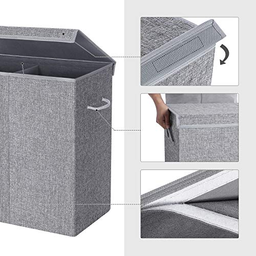 Songmics Sturdy Double Laundry Hamper With Lid & Removable Fabric Bag, 142L Large Clothes Hamper 2 Section, Laundry Basket With Handles For Closet, Laundry Room, Bedroom, Bathroom, Gray Ulcb02G #TOP4