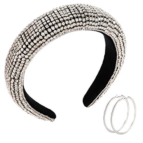 Rhinestone Padded Headbands Crystal Embellished Headband Colorful Bejewelled Hairband for Women Wedding Bridal Gifts (silver)