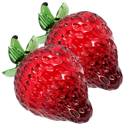 PRETYZOOM 2 Piezas Accesorio Decorativo de Fresa y Adorno de Cristal para Escritorio, Estatua de Fruta Realista y Ligera, Fácil de Mantener, Decoración del Hogar para Sala y Oficina