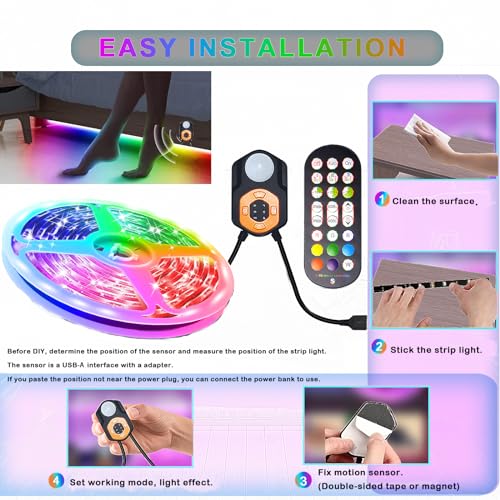 Tira LED RGB con sensor de movimiento 2x9.84ft Meiyue miniatura 6