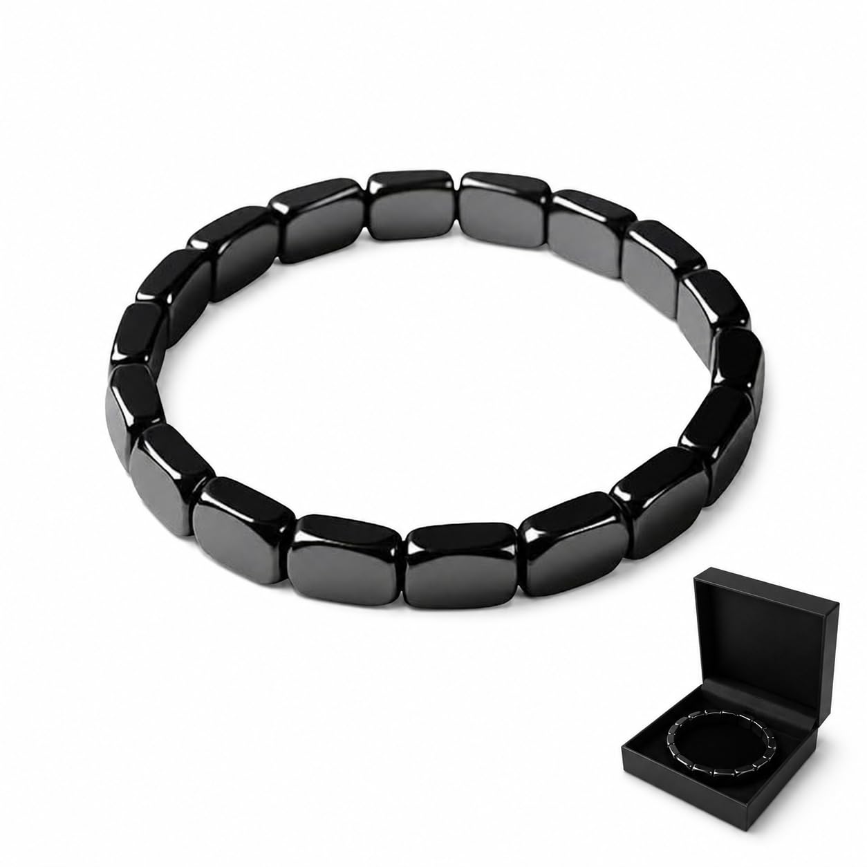 Rurbeder Pulsera De Hematita, Piedra Hematita Natural Para Hombre, Brazalete Elegante de Natural, Accesorio Muñeca, Trabajo, Vida Social, Deporte, Viajes,meditación