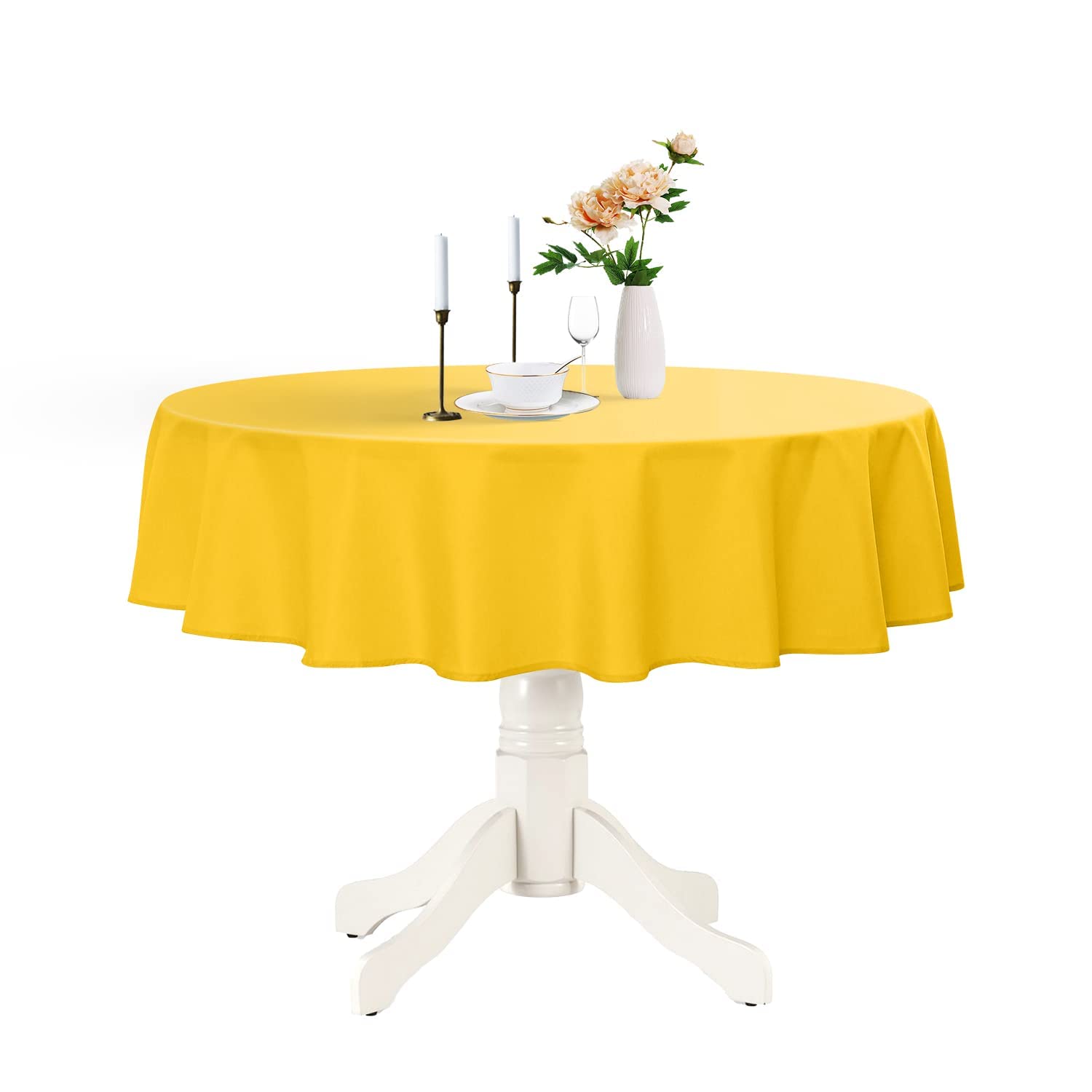 Photo 1 of Romanstile Round Waterproof Tablecloth, Stain Resistant Washable Table Cloths Wrinkle Free Polyester Table Covers for Kitchen Dining Party Wedding Indoor and Outdoor - Yellow, 60 Inch