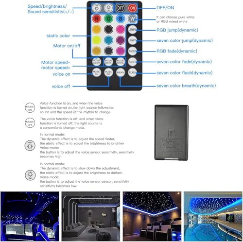 Image of AZIMOM Dual Port 16W Twinkle Bluetooth Fiber Optic Lights Star Ceiling Light Kits 1100pcs*0.03in*13.1ft Fibers Strands Sound Activated RGBW APP /Remote for Car Home Starlight Headliner Decor