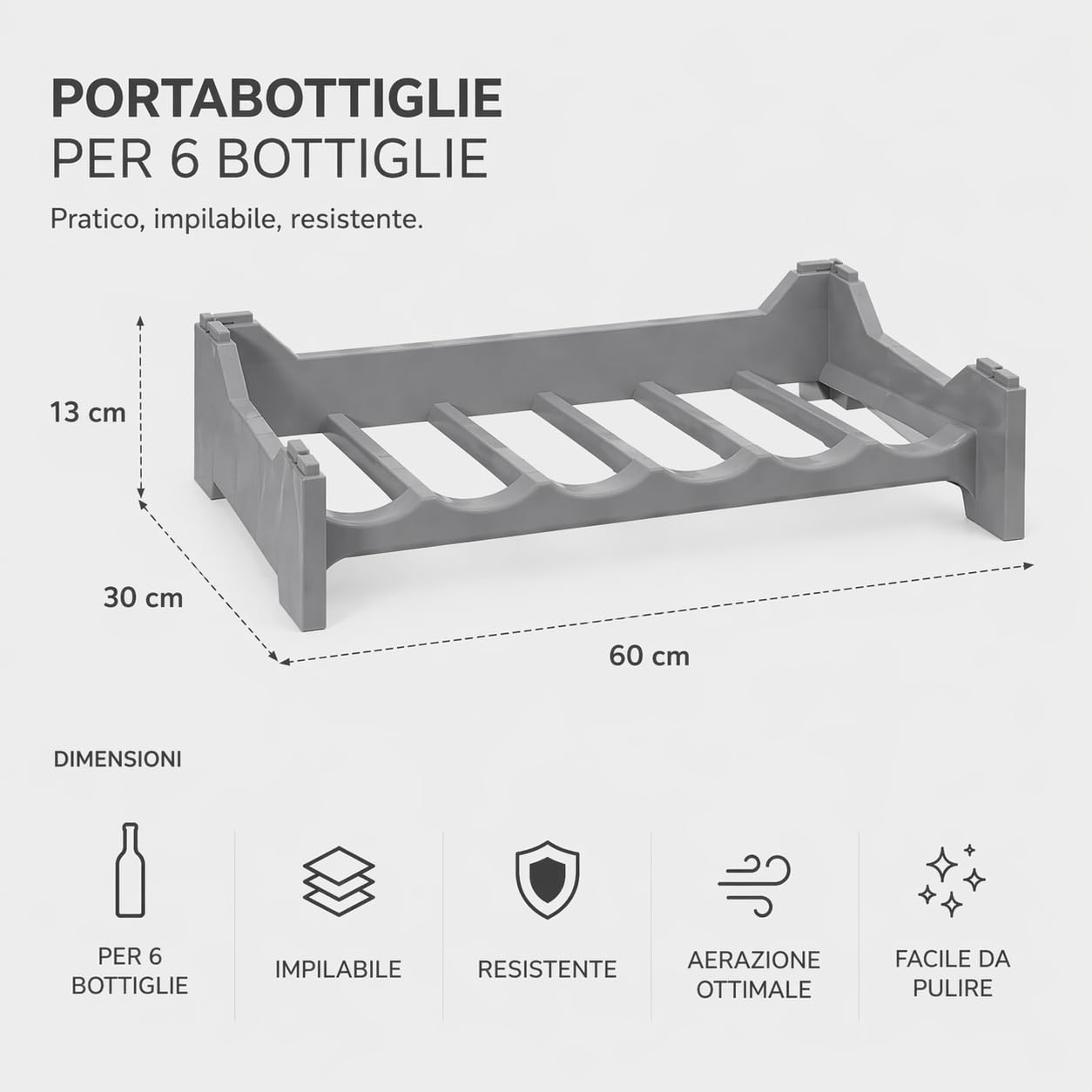 Set Cantinetta Vino Portabottiglie - in Plastica, Eleganti, Impilabili, Lavabile, Modulare, Organizzare e Valorizzare la Tua Collezione, Soluzioni Pratiche, Decorative - (6, Argento)