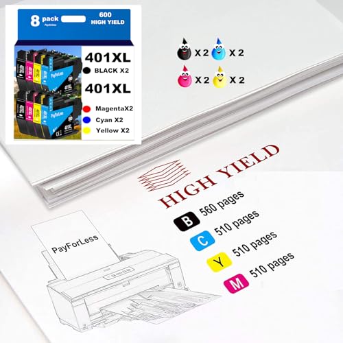 Image of PayForLess LC401XL Ink Cartridges for Brother Printer Compatible LC401 Ink Cartridges for MFC-J1010DW MFC-J1012DW MFC-J1170DW Printer 8 Pack (2 Black, 2 Cyan, 2 Magenta, 2 Yellow)