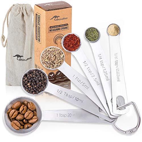 RhinoRoo Australian Standard Measuring Spoons Stainless Steel Set - Premium 20ml Tablespoon to 1/8 Teaspoon Measurement Spoons - Durable Metal Measuring Spoon with High Accuracy Engraved Measurements RhinoRoo Australian Standard Measuring Spoons Stainless Steel Set - Premium 20ml Tablespoon to 1/8 Teaspoon Measurement Spoons - Durable Metal Measuring Spoon with High Accuracy Engraved Measurements