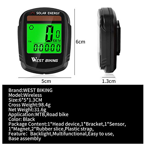 Bicycle Pedometer Odometer Solar Power Speedometer, Bike Wireless Waterproof Cycling Computer, Biking Accessories with LCD Display Auto Wake-up Motion Sensor & Multi-Functions - Thumbnail 2