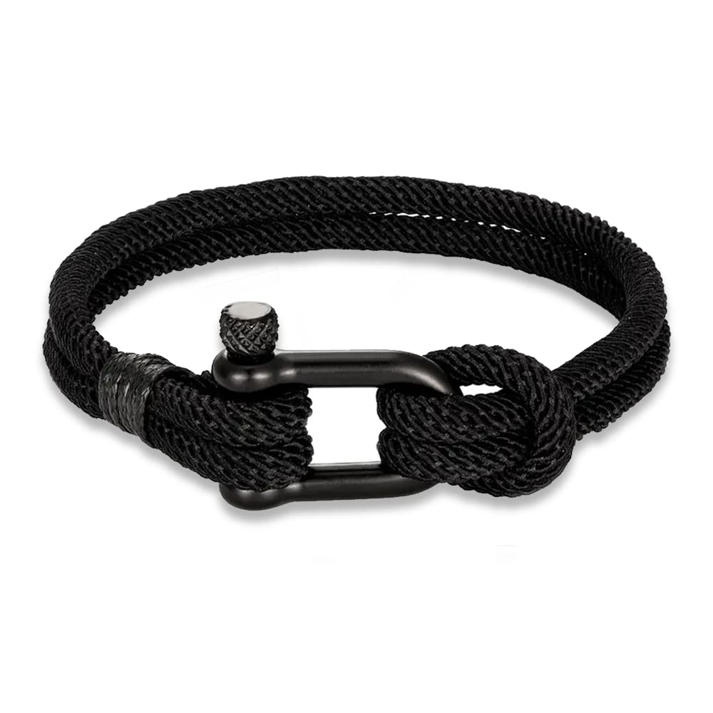 ZENSEMen's Black Nautical Shackle Bracelet Braided Rope ZB0370, Polyester