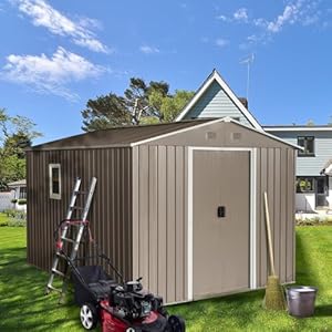 108ftoutdoormetalstorageshedlargegardenshedswithfloorbasewindowslidingdoorsandpadlockforgardenbackyardlawneasytoassemblegrey Urban Country Home Decor 108ft outdoor metal storage shed large garden sheds with floor base windowsliding doors and padlock for gardenbackyardlawneasy to assemblegrey urban country home decor