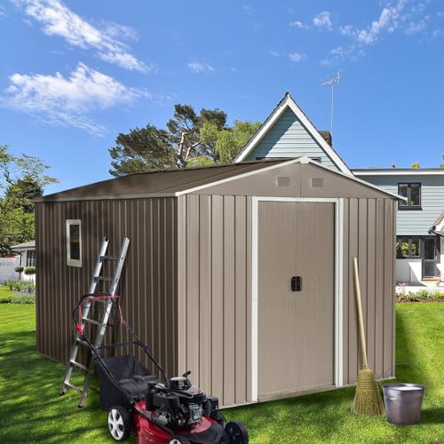 108ftoutdoormetalstorageshedlargegardenshedswithfloorbasewindowslidingdoorsandpadlockforgardenbackyardlawneasytoassemblegrey Urban Country Home Decor 108ft outdoor metal storage shed large garden sheds with floor base windowsliding doors and padlock for gardenbackyardlawneasy to assemblegrey urban country home decor