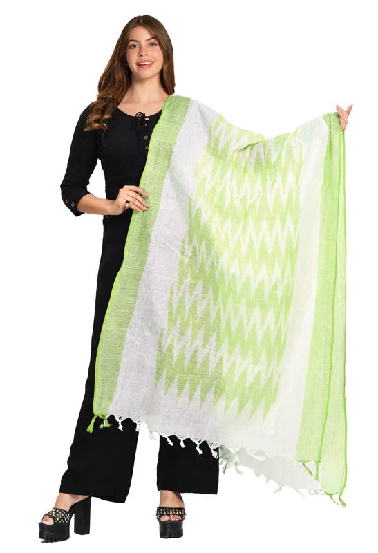 sheenkraft Women's Bhagalpuri Linen Cotton Blend Handloom Ikkat White Dupatta (Stole) with Color Border_Free Size_Color Variation 11566-11574-picture-50