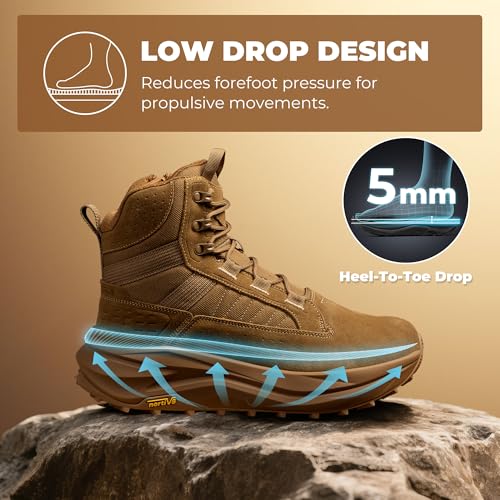 Image of NORTIV 8 Men's Wide Toe Box Work Tactical Boots | Barefoot low drop leather military boots with side zipper for hiking, motorcycle riding and combat Pikes
