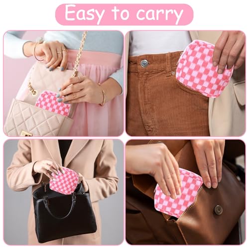 Image of Piriuuo Period Bag for Teen Girls, Corduroy Sanitary Napkin Storage Bag Portable Period Pouch with Zipper Pink Checkered Menstrual Pad Bag Soft Tampon Holder for Purse
