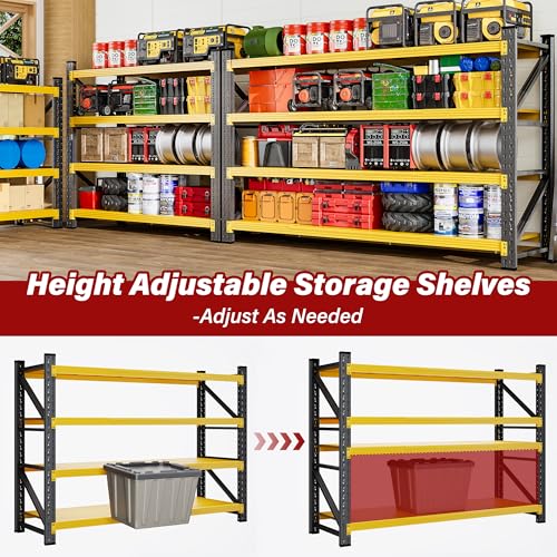 Image of 5000LBS Heavy Duty Garage Shelving Units,60 inch Wide & Deep Storage Shelves,Yellow Metal Garage Shelves,Large Storage Rack,Steel Shelf,Industrial Shelving for Shop,Warehouse,60 inch W x 24 inch D x 70 inch H