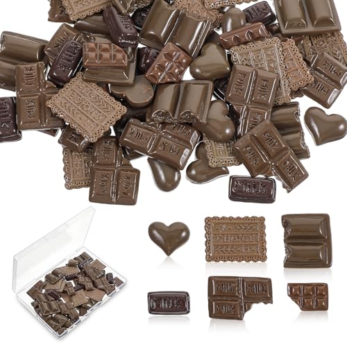 60pcs Fake Candy, Fake Chocolate Resin Decorations, Simulation Chocolate Flatback Cabochon, Fake Hot...
