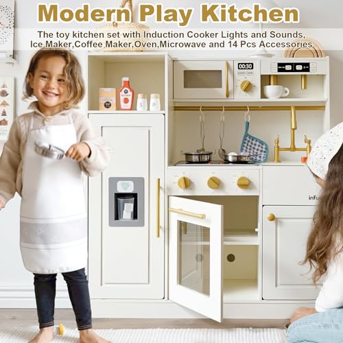 Infunsame FS2301B Wooden Play Kitchen For Kids Chef Pretend Kitchen Playset thumb #1