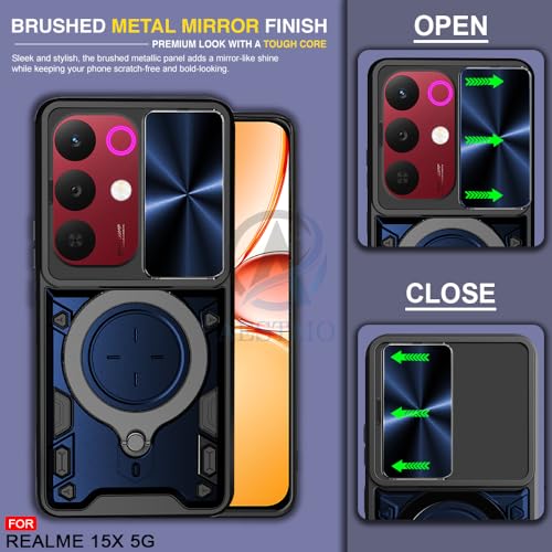 Image of AESTMO Armor realme 15X 5g / C85 5g Bumper Back Case Cover | Ring Holder & CD Pattern Sliding Camera Shutter Cover | Back Case Cover for realme 15X 5g / C85 5g (Blue)