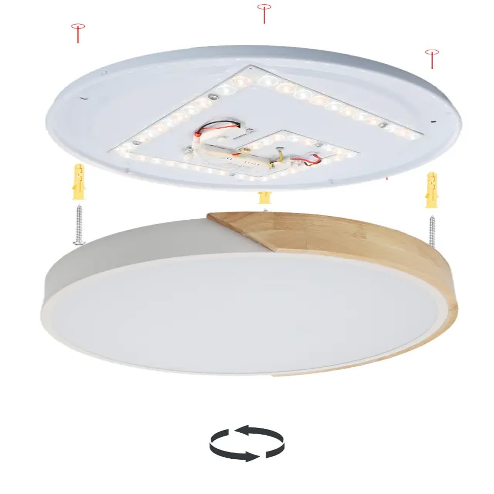 Alpinaluz Plafón LED de Techo Ø50 cm – Metal Blanco y Madera Natural – 40W con Luz Regulable CCT (3000K/4000K/6000K) – Estilo Nórdico Moderno para Salón, Comedor o Dormitorio