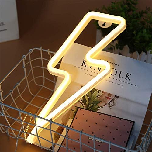 Enuoli Neon Light Sign Led Lightning Shaped Night Light Wall Decor Light Operated By Usb/Battery With Warm White Neon Light For Christmas Birthday Party Kids Room Living Room Wedding Party Decor