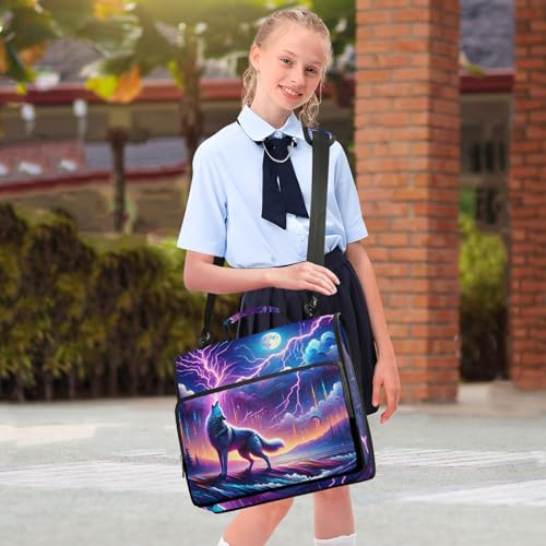 Image of Galaxy Forest Wolves Zipper Binder Bag 3 Ring Binder with Shoulder Strap Zip Up 500 Sheets Capacity Multi Pockets for School Office Supplies