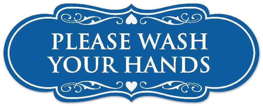 Signs ByLITA Designer Please Wash Your Hands Sign - Easy Installation | Durable Wall or Door Sign (Blue) - Small
