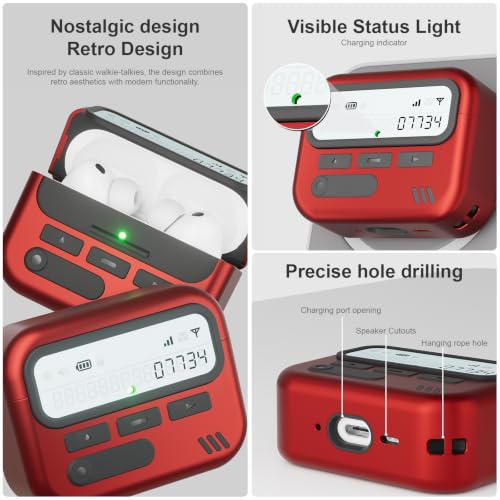 Image of for AirPods Pro 3 Case with Safty Lock,Retro Inspired Pager Style (Red) | TPU & PC Dual Layer Protective Cover Accessories with Wrist Lanyard /Cleaner Pen for Apple AirPod Pro 3rd Generation Men Women