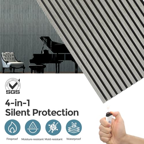 AKUMAX 4 Pack Acoustic Panels,Wood Slat for Wall and Ceiling-Art Acoustic Foam Panels 96x24Inches 3D Wall Panels High Density Sound Dampening Panels (Gray Oak, 4pcs-24in*48in) — view 3