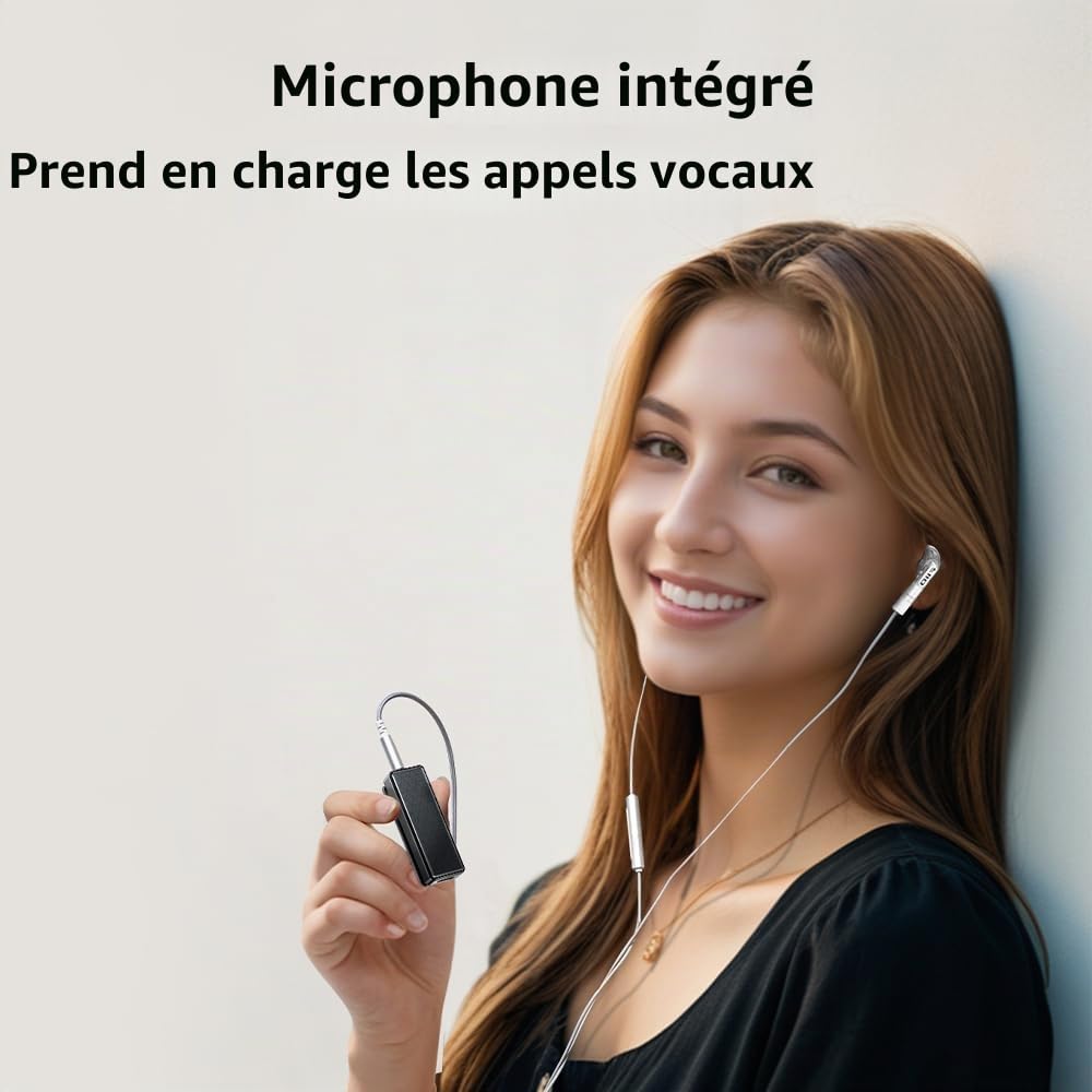 FiiO BTR11 Récepteur Bluetooth 5.3 LDAC 3,5 mm Adaptateur d'amplificateur pour casque audio sans fil avec microphone intégré (Noir)