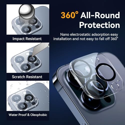 Image of Camera Lens Protector Compatible with iPhone 15 Pro Max (Pack of 3) | 9H Tempered Glass Camera Lens Guard | Scratch Resistant | HD Clear | Anti-Fingerprint | Easy Installation | Bubble Free