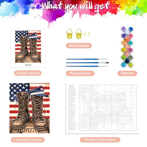 SANYUN Paint by Numbers Kit for Adults Independence Day,Paint by Number for Beginner Boots,DIY Acrylic Painting by Numbers for Gift and Home Decor 16"x20" Inch — view 5