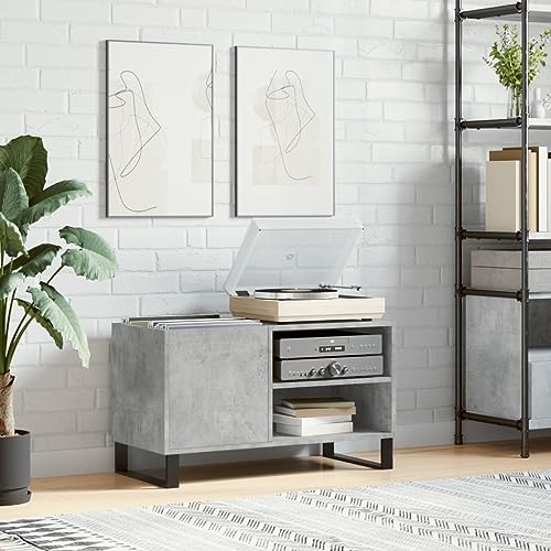 Buffet de salon gris béton pour ranger vos vinyles avec style