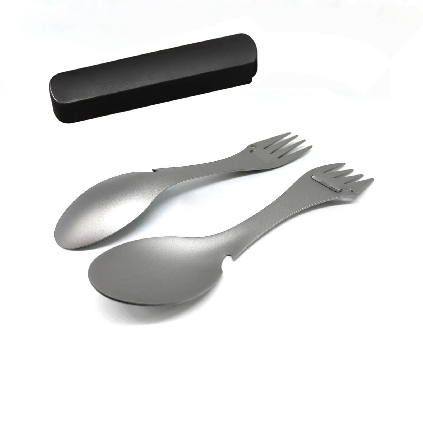 Titan-Göffel 5-in-1 Multifunktions-Sil-Set, leicht, Löffel, Gabel, Messer, Dosen- und Flaschenöffner, tragbar, Titan-Ausrüstung für Camping, Wandern, Grillen, Picknick, Angeln, Reisen