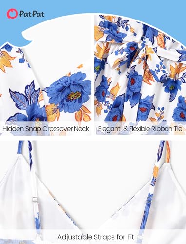 Image of PATPAT Family Matching Outfits Mommy and Me Dresses Hawaiian Tropical Vacation Beach Spaghetti Strap Dress and Shirt