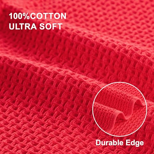 Image of 100% Cotton Kitchen Dish Cloths, 8-Pack Waffle Weave Ultra Soft Absorbent Dish Towels Washcloths Quick Drying Dish Rags, 12x12 Inches, Red