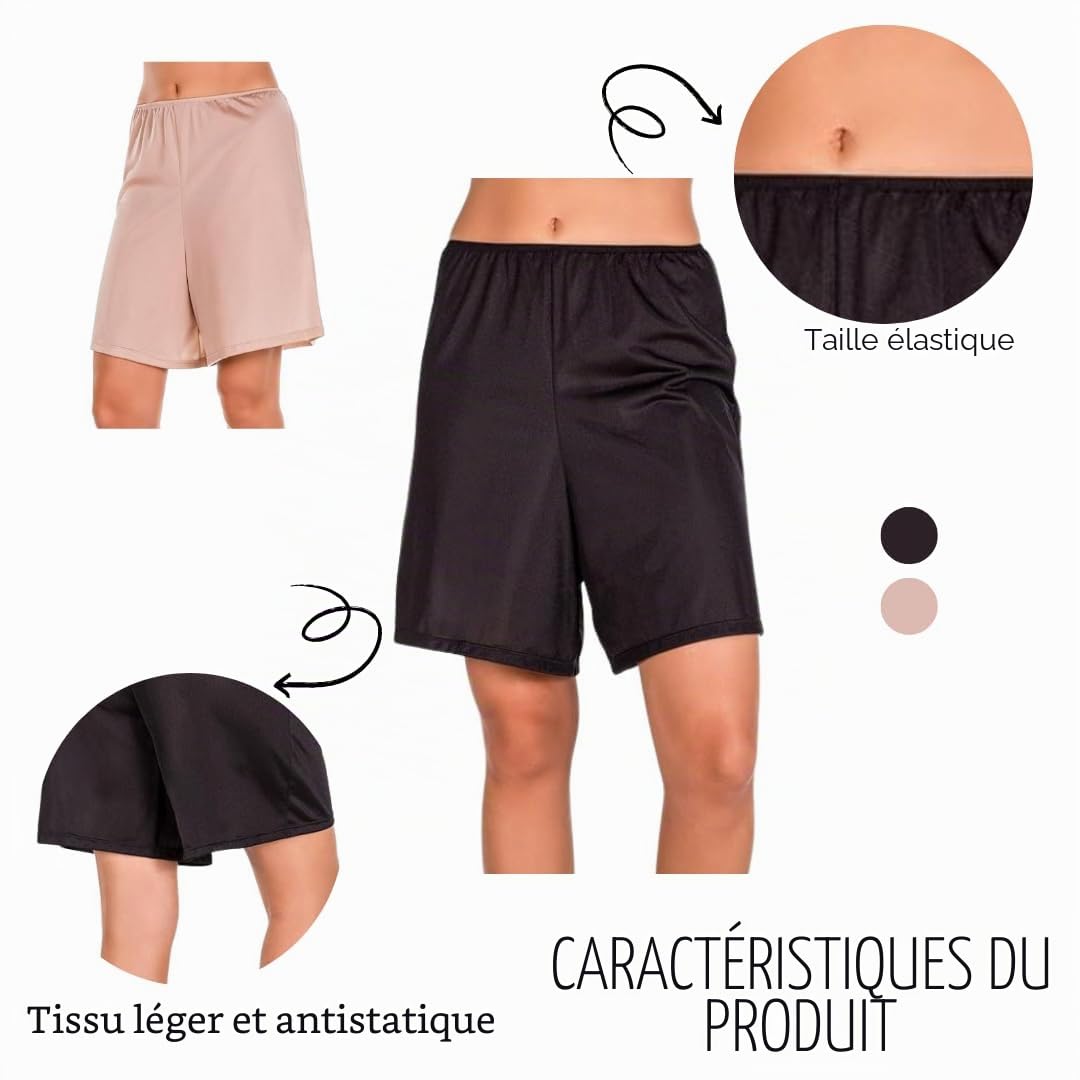 Modèle Cari : Jupon court avec taille élastique, idéal pour jupes ou robes. Tissu antistatique et léger. Lingerie pour femme.