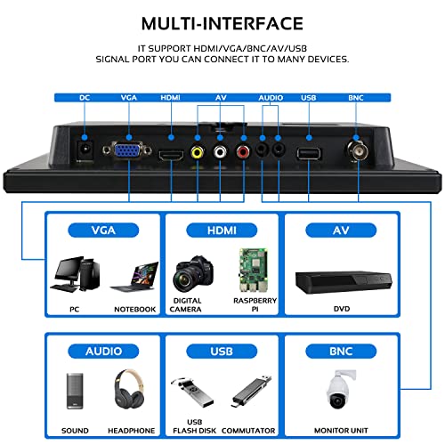 Image of 10.1 inch Small HDMI Monitor Full HD 1920x1200 IPS Screen Portable Externer Display with Port HDMI VGA BNC AV & USB Audio Video Display for Raspberry Pi Laptop Computer PS3 PS4 Xbox