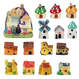 Kbraveo 15 Pieces Miniature Fairy Gardens Stone House,Mini Resin House,Mini Fairy Cottage House for Gardens,Patio Outdoor Décor