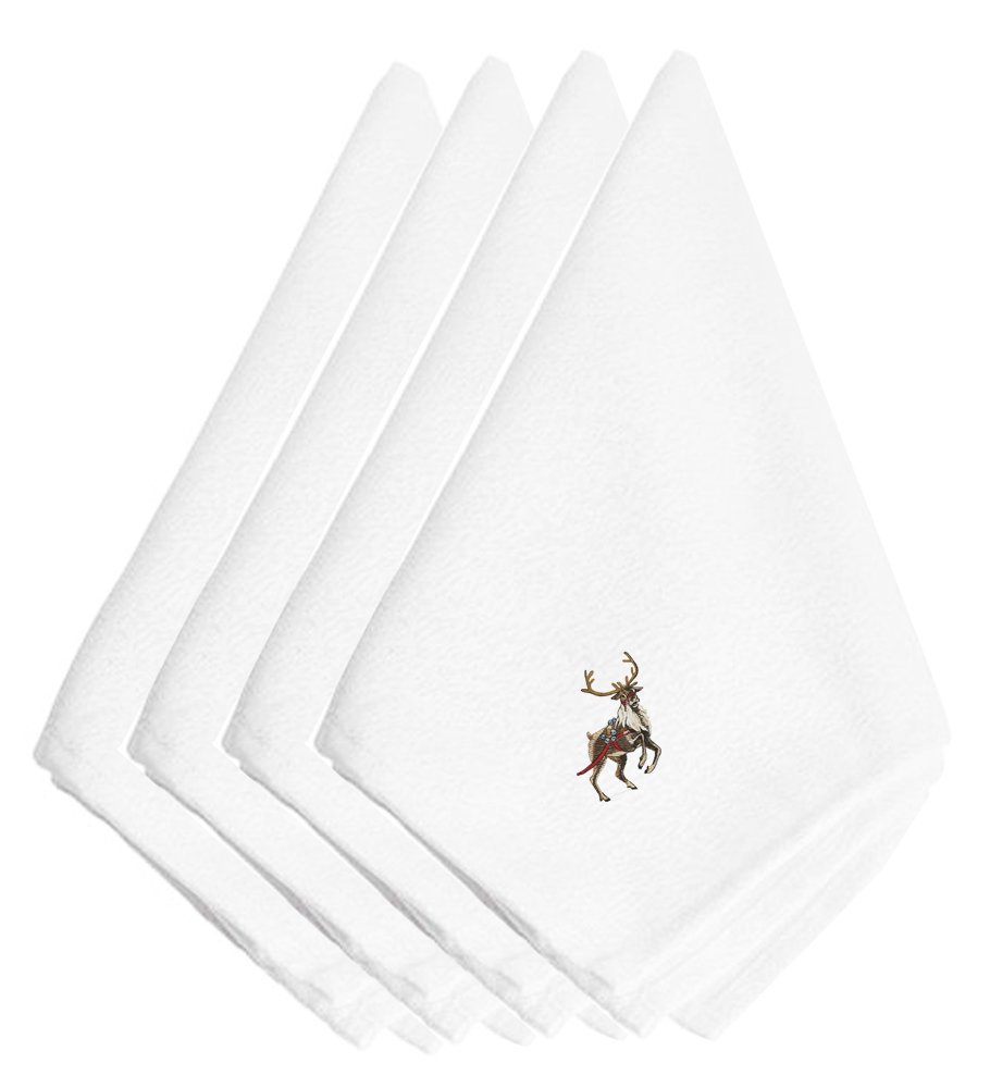 Serviettes brodées Rennes de Noël lavables en tissu multicolore EMBT2970NPKE pour repas de fête