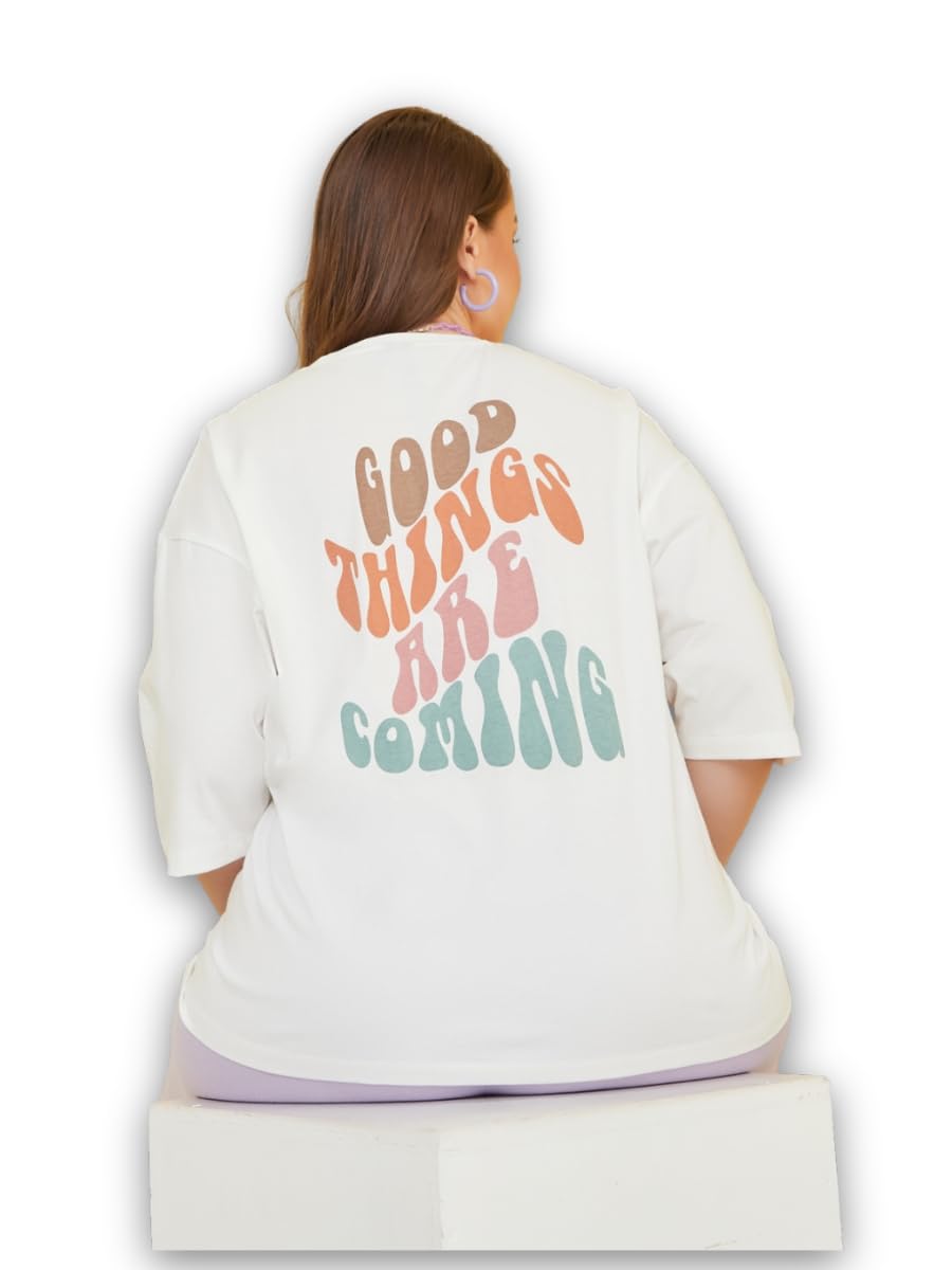 styli Women Plus Size Cotton Blend Longline T-Shirt Typography Print | Oversized Casual Tee for Women & Girls | Perfect for Travel & Everyday Wear-picture-56