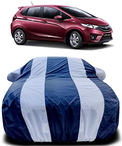 Image of PURPLEHEART Car Body Cover Compatible with Honda Jazz Mirror Pocket Triple Stitched Bottom Elastic Water Resistant UV Protection & Dustproof Car Cover-Blue & White